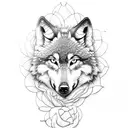 wolf, roses and butterflies tattoo design idea