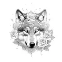 wolf, roses and butterflies tattoo design idea