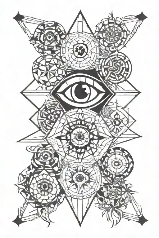 4 different hansas orthagonally surrounding an eye tattoo design idea
