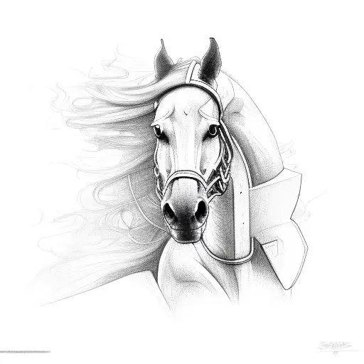 horse cyber sigilism tattoo design idea