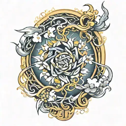 performs the phrase Sky's The Limit formed of religious thorns with golden touches  tattoo design idea