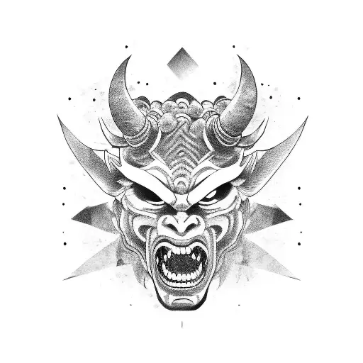 broken oni mask tattoo design idea