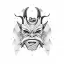 broken oni mask tattoo design idea