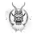 broken oni mask tattoo design idea