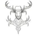 Cross under Arthur Morgan Hat under 2 deer horns tattoo design idea