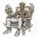 muscular black boy on throne  tattoo design idea