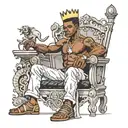 muscular black boy on throne  tattoo design idea
