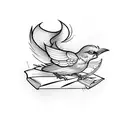 mockingbird carrying a book tattoo design idea