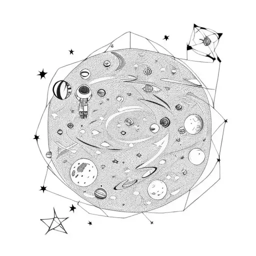 outer space with stars and planets tattoo design idea