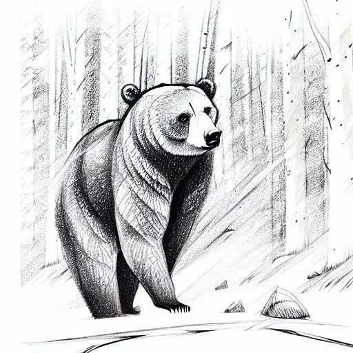 Bear in forest tattoo design idea
