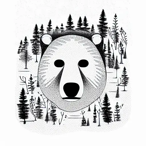 angry Bear forest tattoo design idea