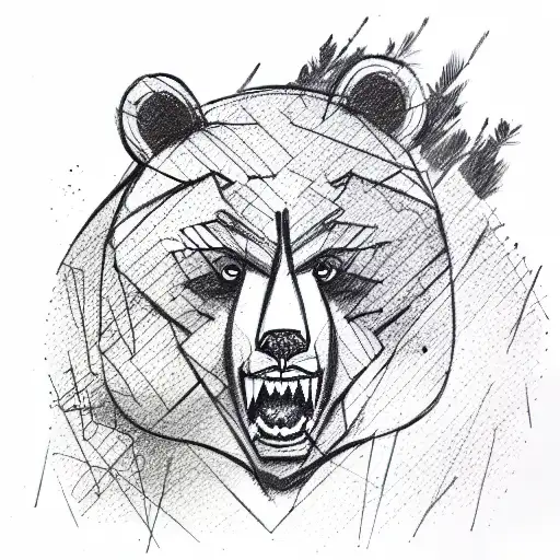 angry Bear in forest tattoo design idea