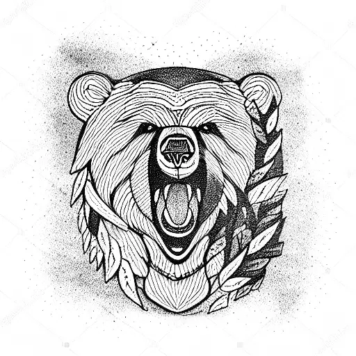 angry Bear in forest tattoo design idea