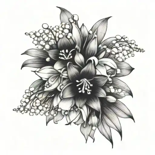 bouquet with snowdrop, lily of the valley and paperwhite flowers  tattoo design idea
