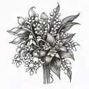 bouquet with snowdrop, lily of the valley and paperwhite flowers  tattoo design idea