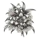 bouquet with snowdrop, lily of the valley and paperwhite flowers  tattoo design idea