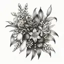 bouquet with snowdrop, lily of the valley and paperwhite flowers  tattoo design idea