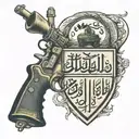 Iraq war with arabic writing of military police and Iraq country in the back tattoo design idea