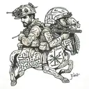 Iraq war with arabic writing of military police and Iraq country in the back tattoo design idea