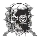 Incorporate Ghostemane's logo into a mechanical skull design tattoo design idea