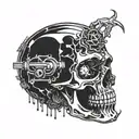Incorporate Ghostemane's logo into a mechanical skull design tattoo design idea