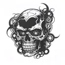 Incorporate Ghostemane's logo into a mechanical skull design tattoo design idea