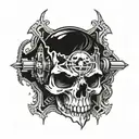 Incorporate Ghostemane's logo into a mechanical skull design tattoo design idea