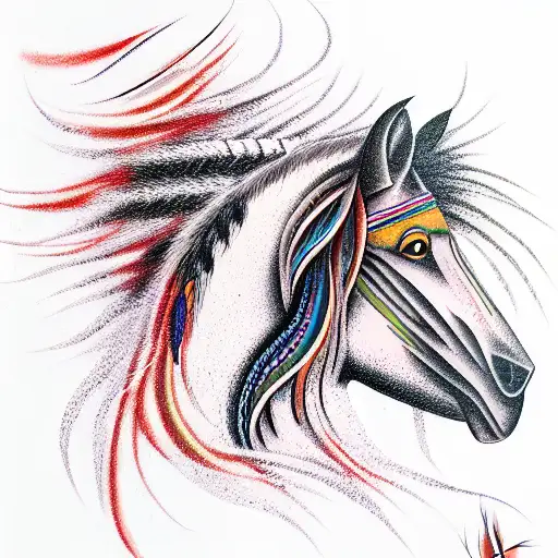 Native American art horses tattoo design idea