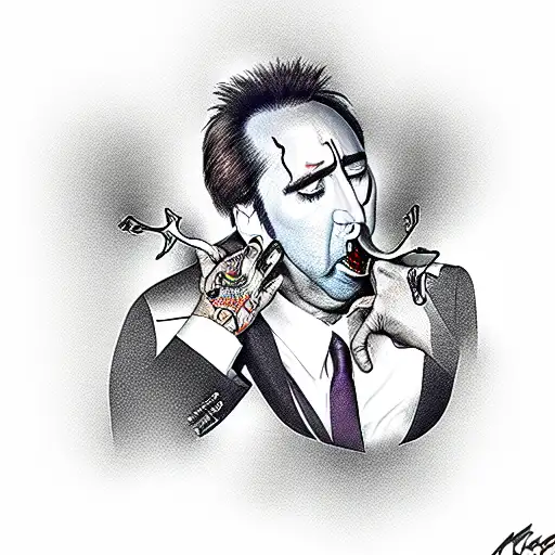 nic cage eating himself   tattoo design idea