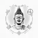 Buddha Monk with a calico cat head with a bonsai tree growing on head tattoo design idea