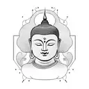 Buddha Monk with a calico cat head with a bonsai tree growing on head tattoo design idea