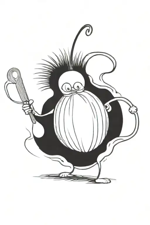 rubber hose onion running away from chefs knife  tattoo design idea