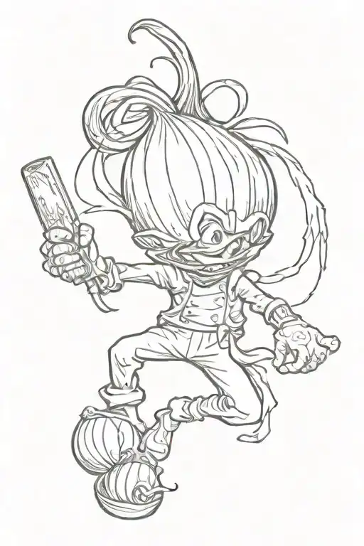 rubber hose onion running away from chefs knife  tattoo design idea