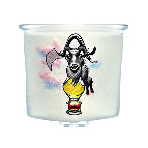 A traditional tattoo of a goat with a bottle of rum and a shot glass, symbolizing your passion for Caribbean culture and spirits. tattoo design idea