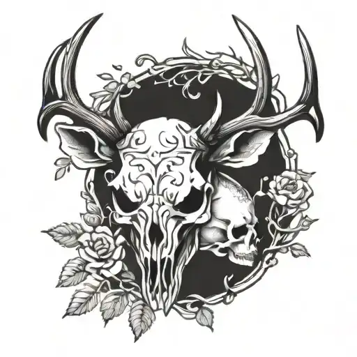 European skull whitetail buck deer skull tattoo design idea