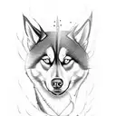 tattoo for arm where husky breeds and four elements around him, water, air, fire, earth tattoo design idea