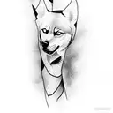 tattoo for arm where husky breeds and four elements around him, water, air, fire, earth tattoo design idea