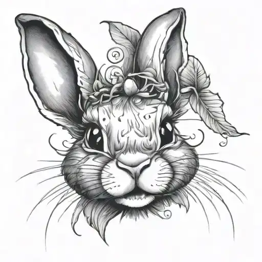 expressive cute cute rabbit face tattoo design idea