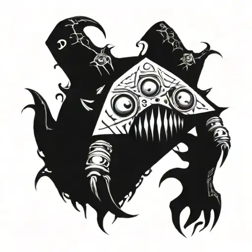 a beholder monster shaped like a D20 dice tattoo design idea