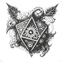 a beholder shaped like a D20 dice tattoo design idea