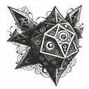 a beholder shaped like a D20 dice tattoo design idea