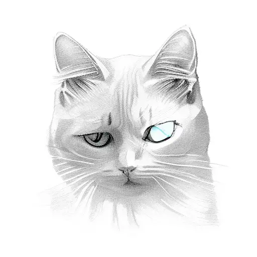 one eyed white cat tattoo design idea