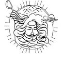 straight simple line with beach waves one one side and golf on the other tattoo design idea