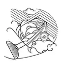 straight simple line with beach waves one one side and golf on the other tattoo design idea