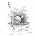 straight simple line with beach waves one one side and golf on the other tattoo design idea