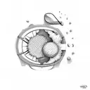 straight simple line with beach waves one one side and golf on the other tattoo design idea