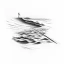 straight simple line with beach waves one one side and golf on the other tattoo design idea