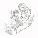 A whimsical tattoo of a mother and daughter picking flowers in a meadow, capturing a precious moment in a playful and artistic way tattoo design idea