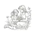 A whimsical tattoo of a mother and daughter picking flowers in a meadow, capturing a precious moment in a playful and artistic way tattoo design idea