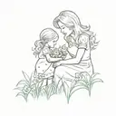 A whimsical tattoo of a mother and daughter picking flowers in a meadow, capturing a precious moment in a playful and artistic way tattoo design idea